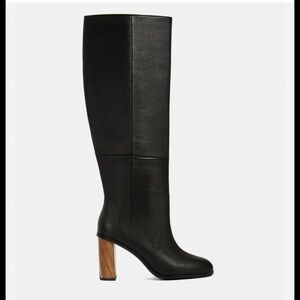Ted Baker Dolarel leather knee high boot in black with a wooden block heel sz38